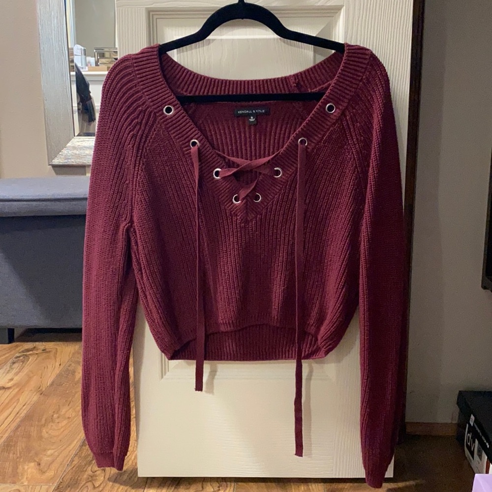 Cute lace up crop sweater